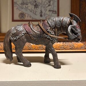 Schleich Brown and Silver Armored Horse Figurine